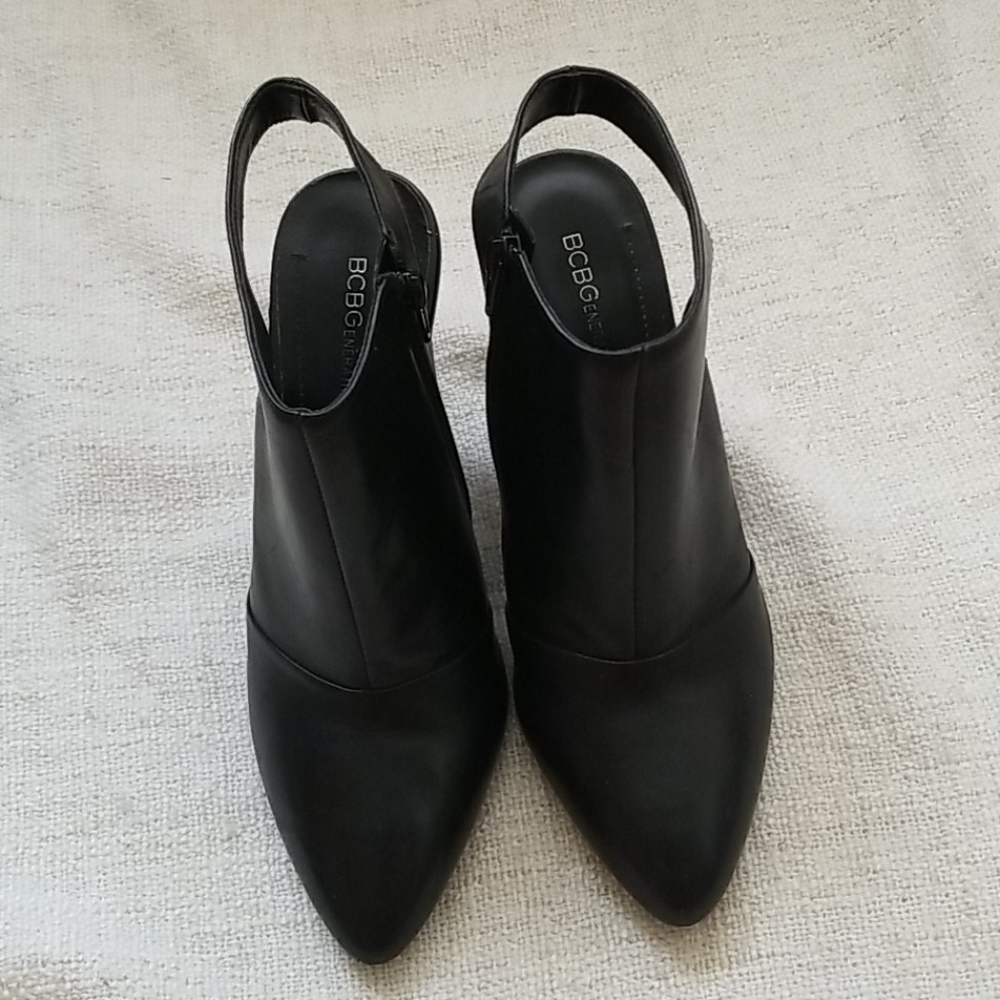 BCBGeneration Edalynn Black Leather Wedge Booties
